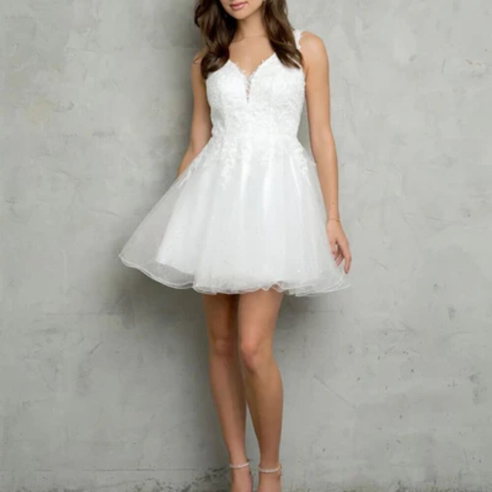 Eva USA White Lace Glitter Fit & Flare Dress | Size XS